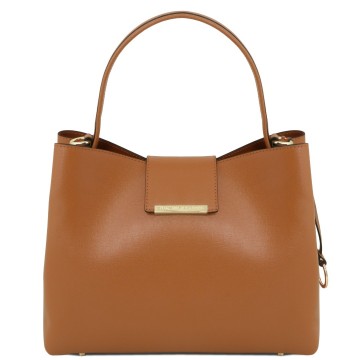 Stevige damestas van saffiano leer   clio   cognac