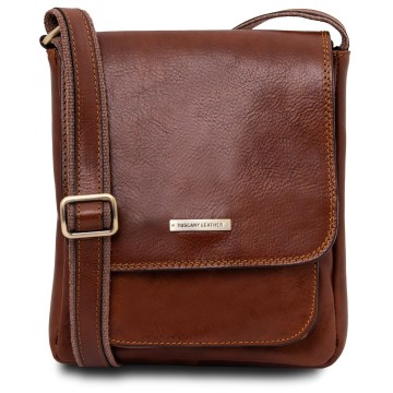 Stoere lederen crossbodytas voor heren   jimmy  bruin