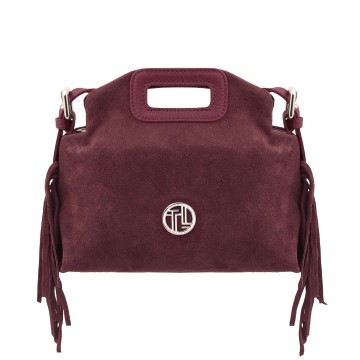 Suede lederen clutch   schoudertas met franjes   nomade bordeaux