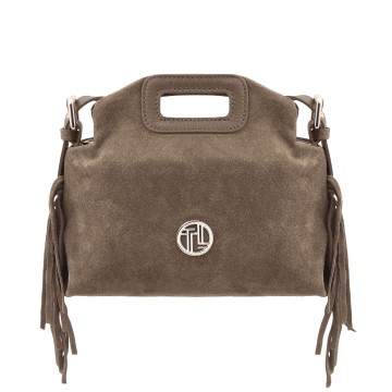 Suede lederen clutch   schoudertas met franjes   nomade donker taupe