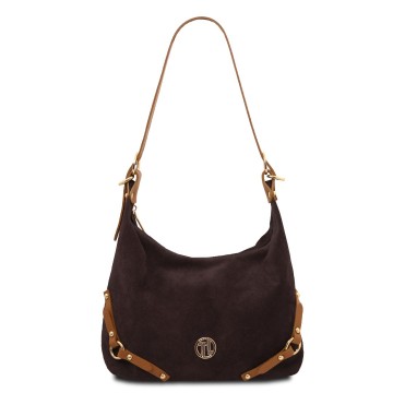 Suede lederen schoudertas   sierra koffie