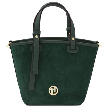 Suede leren handtas   glacette bosgroen