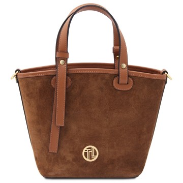 Suede leren handtas   glacette cognac