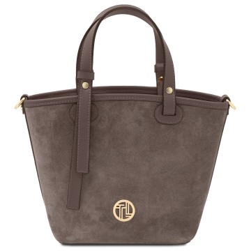 Suede leren handtas   glacette donker taupe