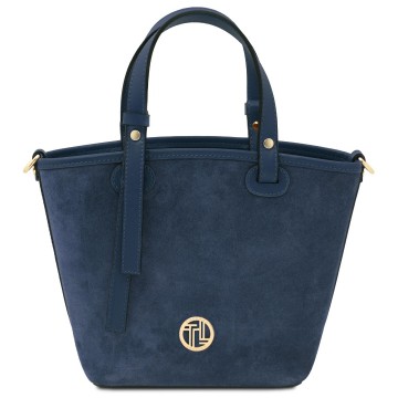 Suede leren handtas   glacette donkerblauw