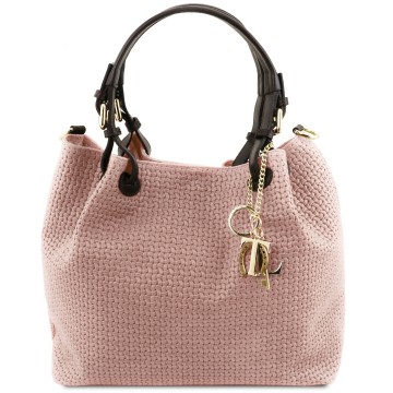 Suede leren handtas   tl keyluck nude