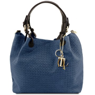 Suede leren handtas en schoudertas   tl keyluck donkerblauw