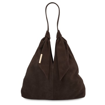 Suede shopper ventura van zacht kalfsleer chocola