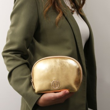 Toilettas van italiaans zacht en soepel metallic leer   vera