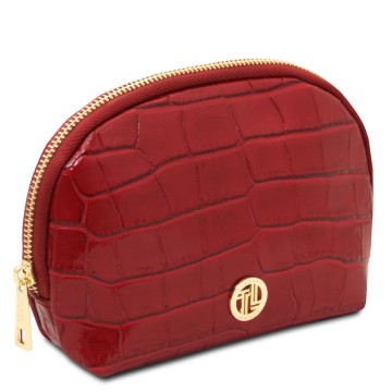 Toilettas van leder met krokodillenprint   vera zij