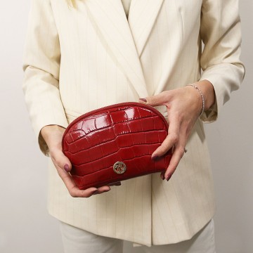 Toilettas van leder met krokodillenprint   vera