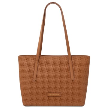 Weefprint shopper volnerf leer   dedalo cognac