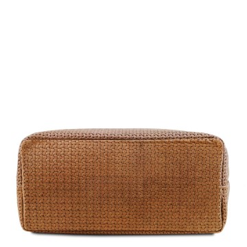 Weefprint suede leren handtas   bodem