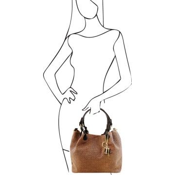 Weefprint suede leren handtas   vrouw