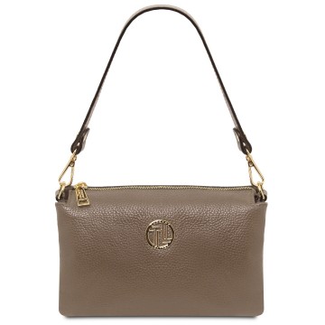 Zacht lederen clutch   sia donker taupe