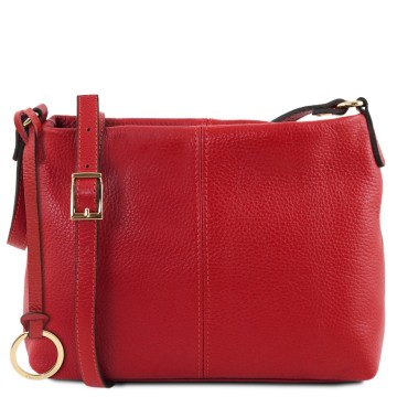Zachte leren schoudertas voor dames lipstick rood