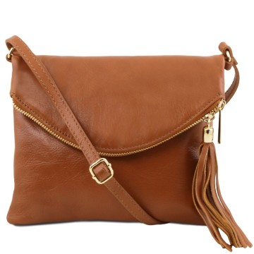 Zachte volnerf lederen schoudertas   young bag  cognac 0