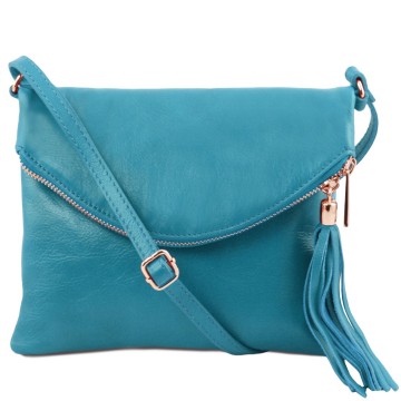 Zachte volnerf lederen schoudertas   young bag  turquoise